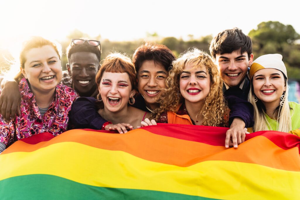 Diverse,Young,Friends,Celebrating,Gay,Pride,Festival, ,Lgbtq,Community